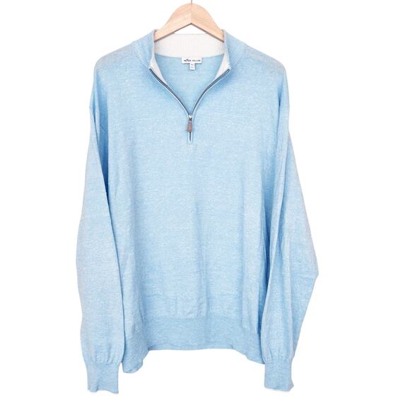 Peter Millar Crown Cool Light Blue Merino Wool Linen Quarter Zip Sweater Sz XXL - Picture 1 of 6